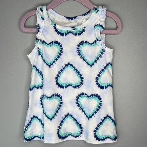 GAP NWT Girls Tank Top White Blue Ruffled Heart Tie Dye Cotton Various Sizes - Picture 8 of 8